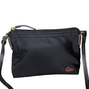Vintage Dooney and Bourke Black Nylon Crossbody Pouchette Bag with Neon Pink Lin